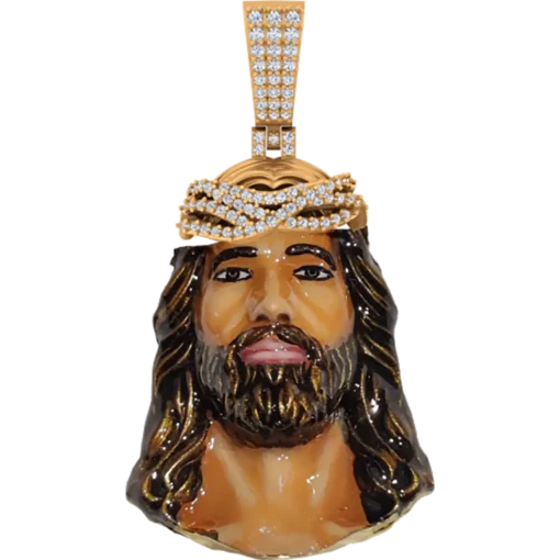 2.228 CT Round Lab Grown Diamond Gold Jesus Head Pendant