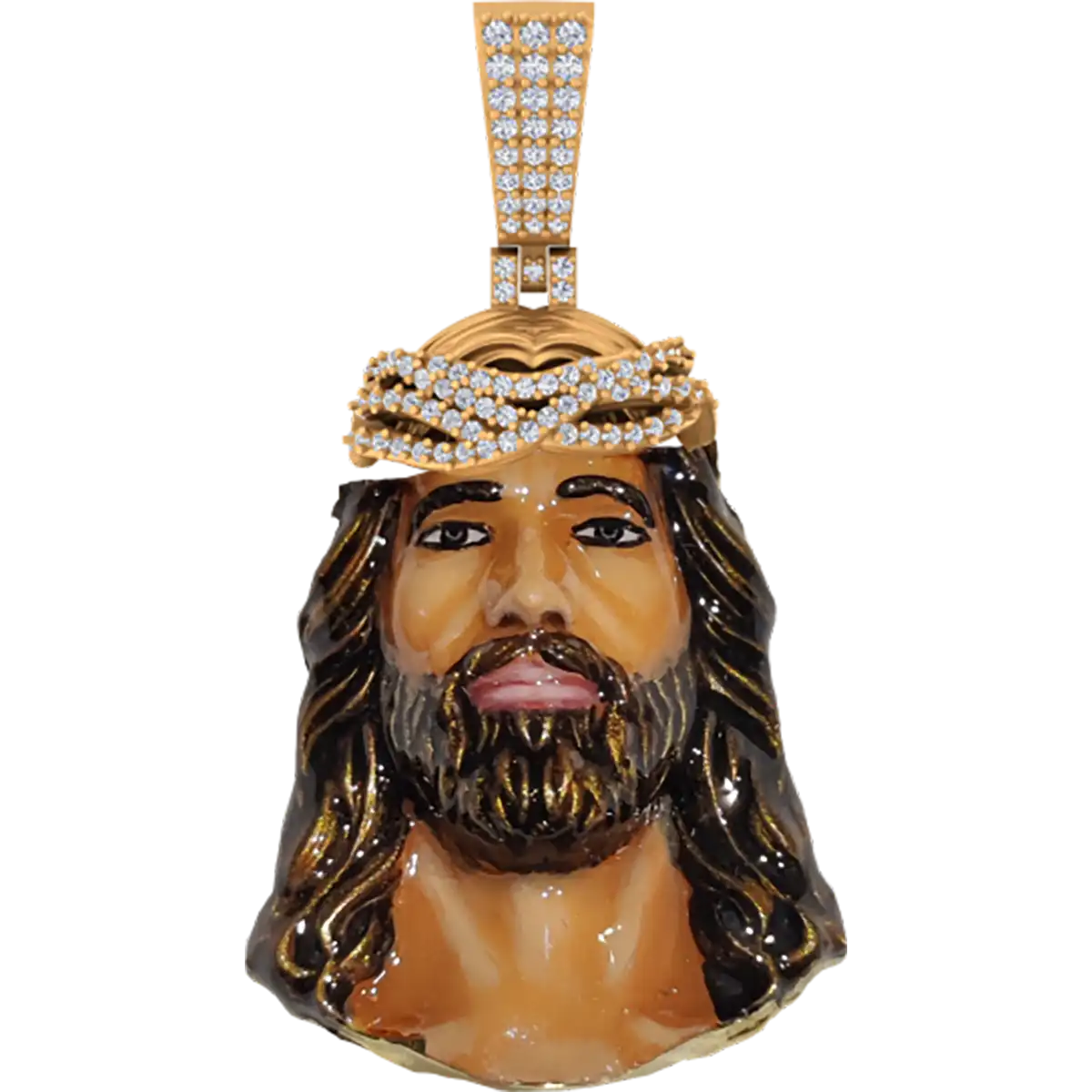 2.228 CT Round Lab Grown Diamond Gold Jesus Head Pendant
