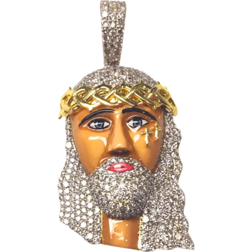 0.71 CT Round Lab Grown Diamond Gold Jesus Head Pendant