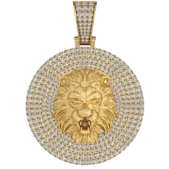 1.788 CT Round Lab Grown Diamond Gold Lion Head Pendant
