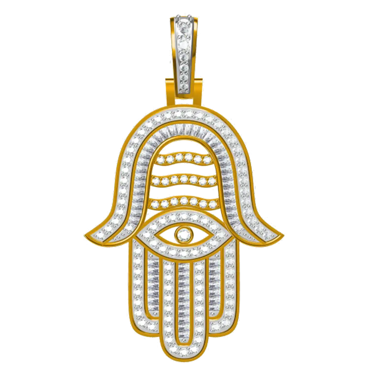 1.199 CT Round Lab Grown Diamond Gold Hamsa Hand of Fathima Charm Pendant