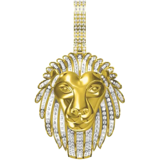 1.559 CT Round Lab Grown Diamond Gold Lion Head Pendant