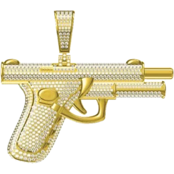 3.155 CT Round Lab Grown Diamond Gold Hip Hop Pistol Pendant Necklace