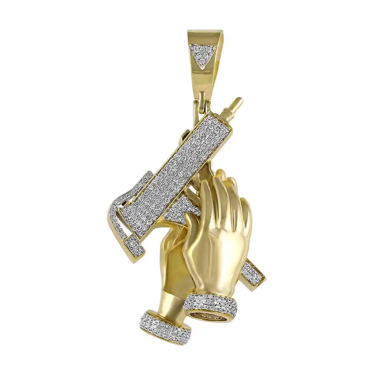gun in hand 0.75 CT Round Lab Grown Diamond Gold mens diamond pendant