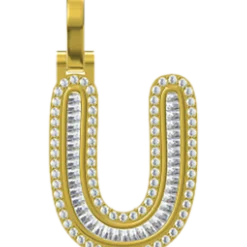 0.879 CT Round Lab Grown Diamond Gold Diamond Letter Pendant