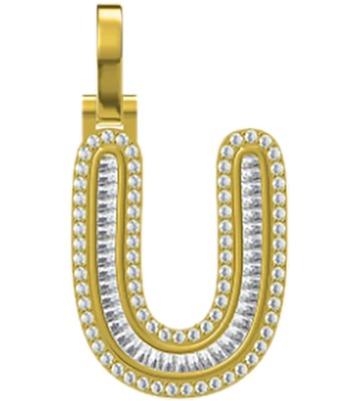 0.879 CT Round Lab Grown Diamond Gold Diamond Letter Pendant