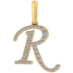 0.193 CT Round Lab Grown Diamond Gold Alphabet Pendant