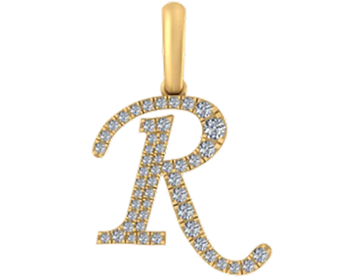 0.193 CT Round Lab Grown Diamond Gold Alphabet Pendant