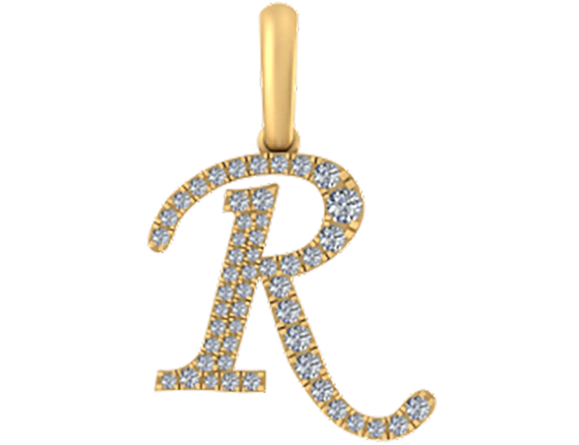 0.193 CT Round Lab Grown Diamond Gold Alphabet Pendant