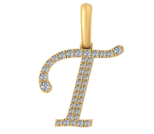 0.142 CT Round Lab Grown Diamond Gold Letter Pendant Necklace