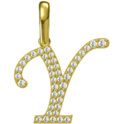 0.176 CT Round Lab Grown Diamond Gold Alphabet Pendant