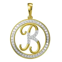 0.255 CT Round Lab Grown Diamond Gold Letter Pendant Necklace