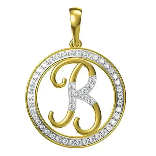 0.255 CT Round Lab Grown Diamond Gold Letter Pendant Necklace