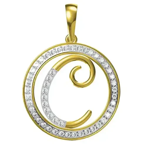 0.255 CT Round Lab Grown Diamond Gold Letter Pendant