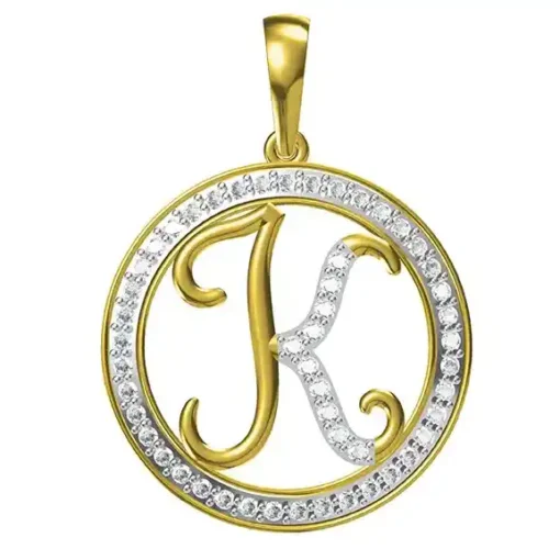 0.255 CT Round Lab Grown Diamond Gold Diamond Initial Pendant