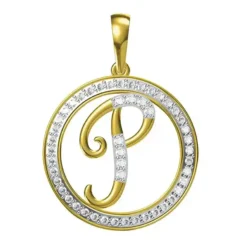 0.253 CT Round Lab Grown Diamond Gold Letter Pendant Necklace