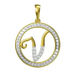 0.257 CT Round Lab Grown Diamond Gold Initial Pendant Necklace