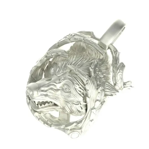 Fierce Wolf Head Pendant in Solid Gold Diamond - Image 4