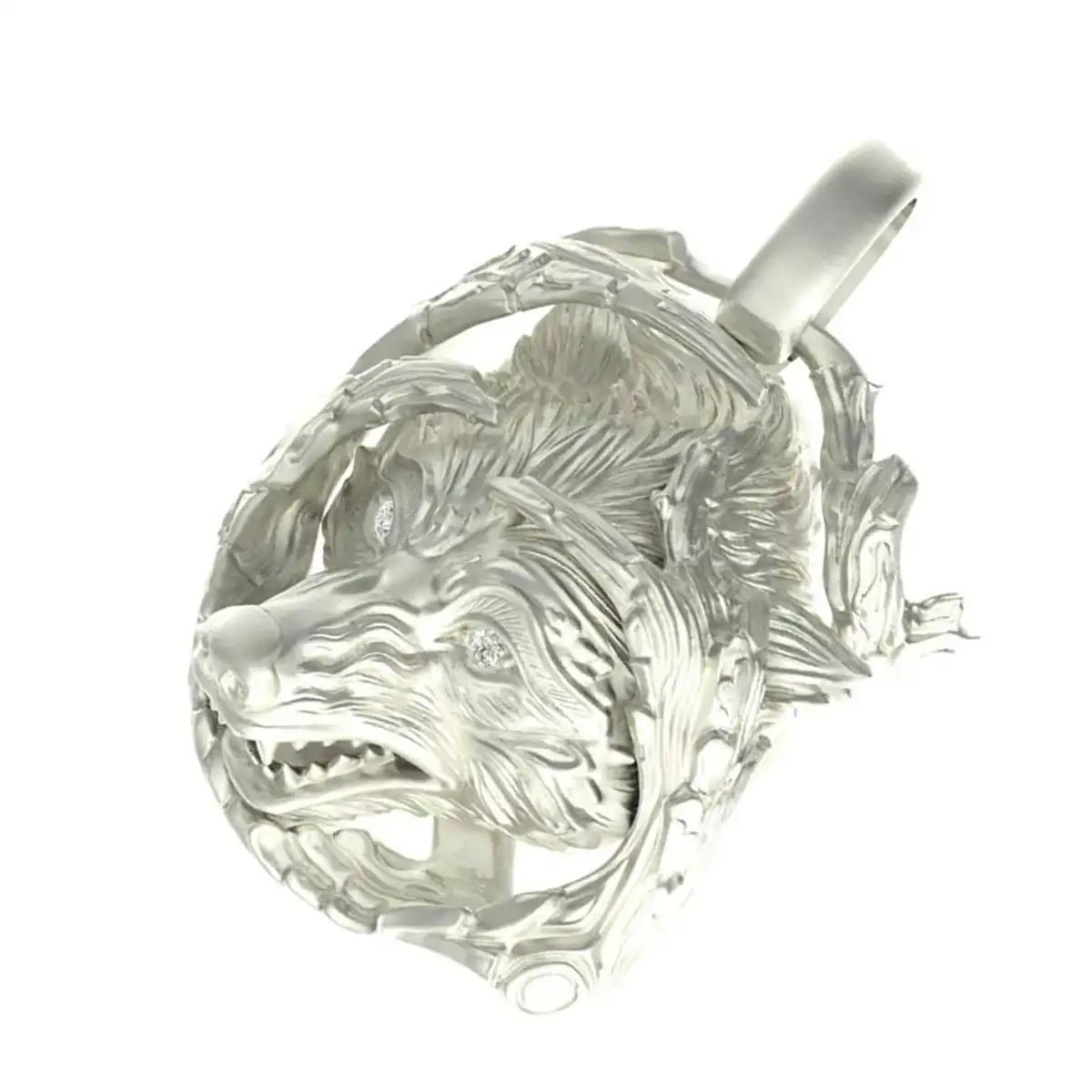 Fierce Wolf Head Pendant in Solid Gold Diamond - Image 4
