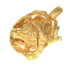 Fierce Wolf Head Pendant in Solid Gold Diamond