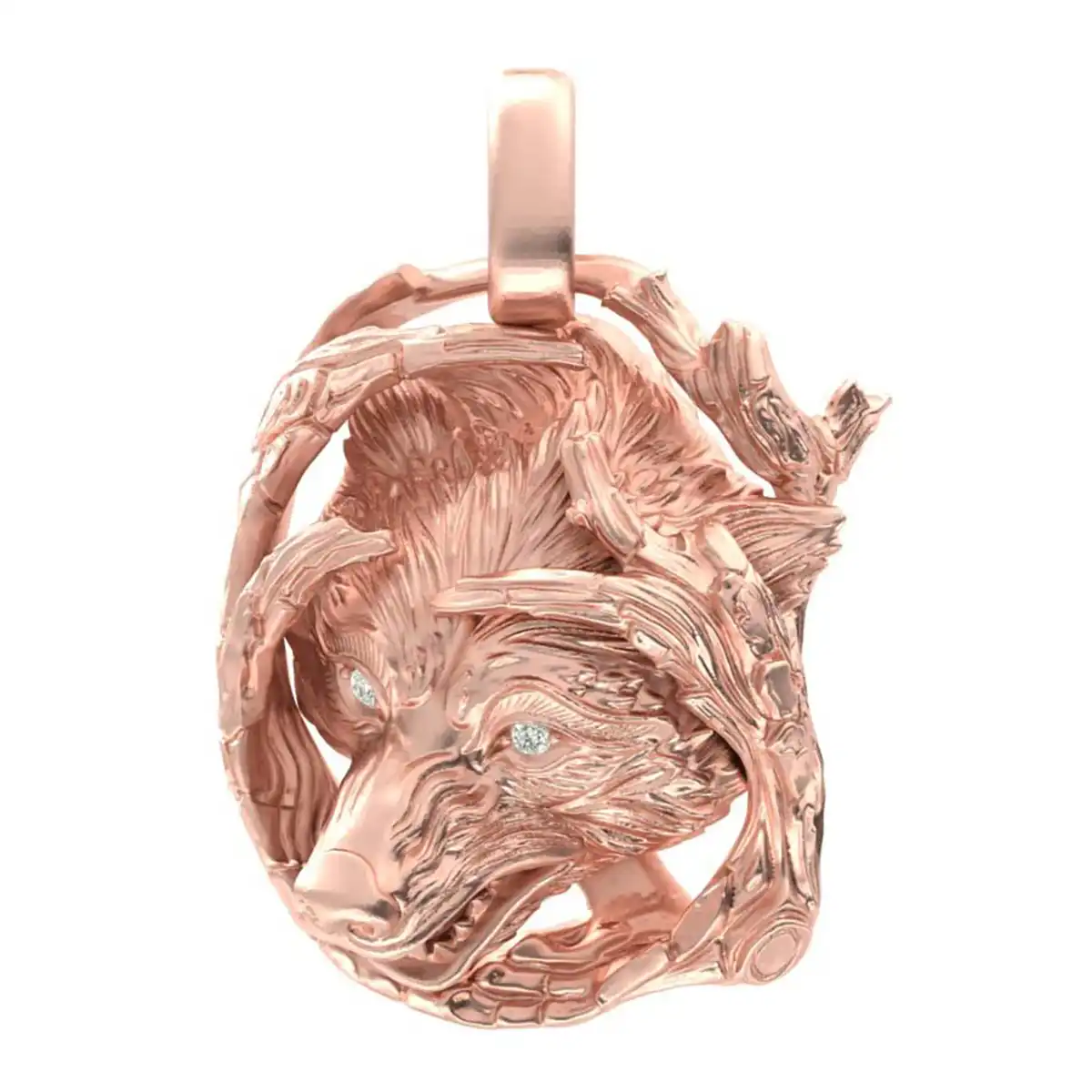 Fierce Wolf Head Pendant in Solid Gold Diamond - Image 10