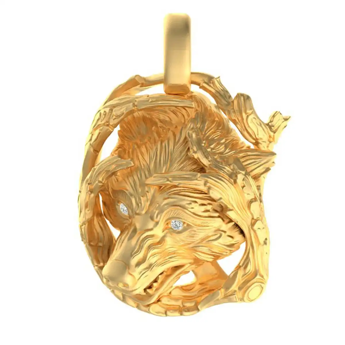 Fierce Wolf Head Pendant in Solid Gold Diamond - Image 9