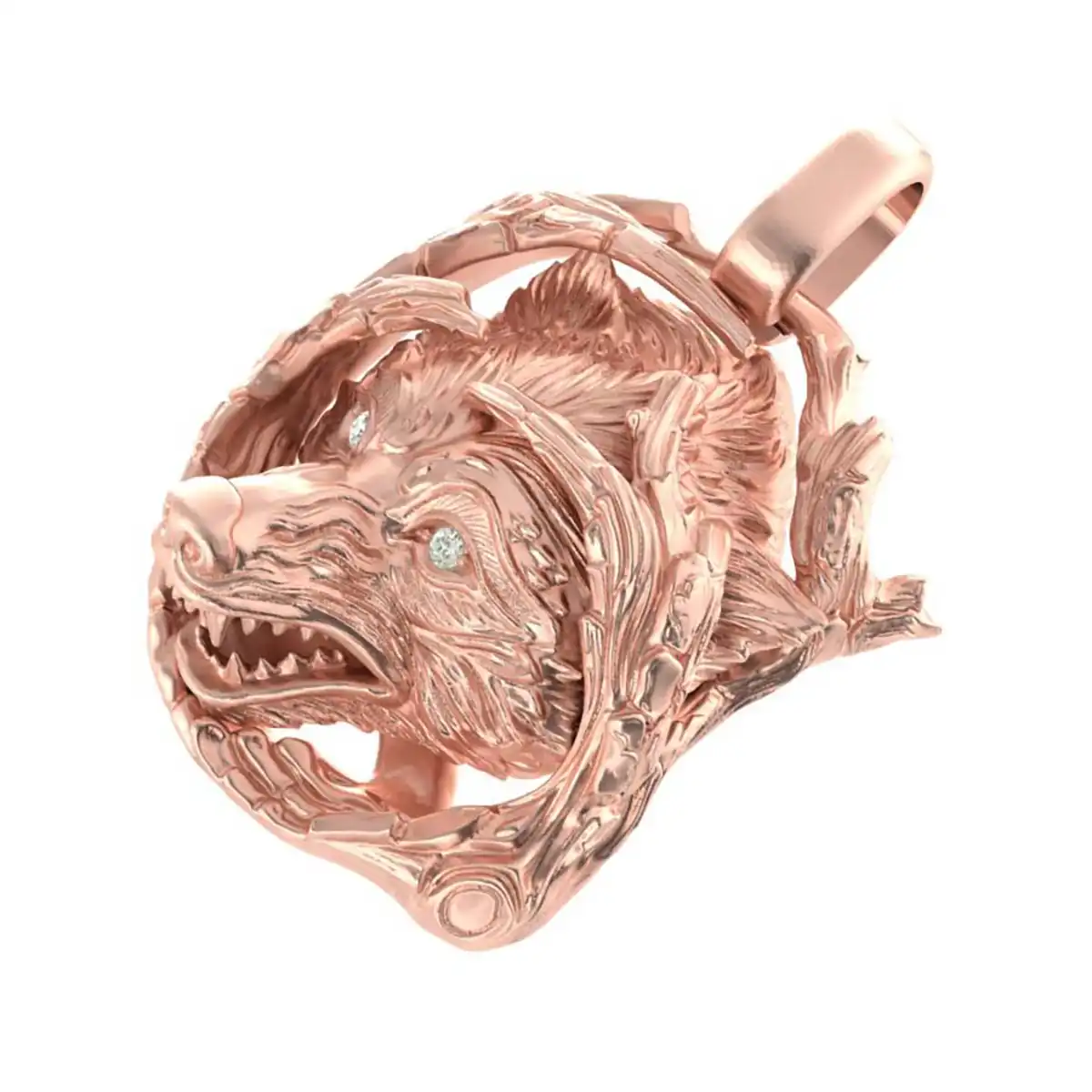 Fierce Wolf Head Pendant in Solid Gold Diamond - Image 6