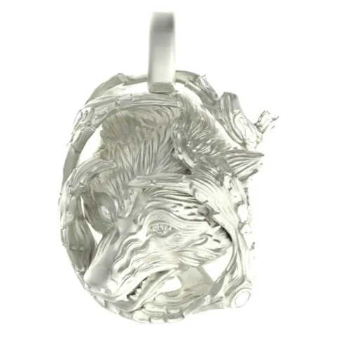 Fierce Wolf Head Pendant in Solid Gold Diamond - Image 5