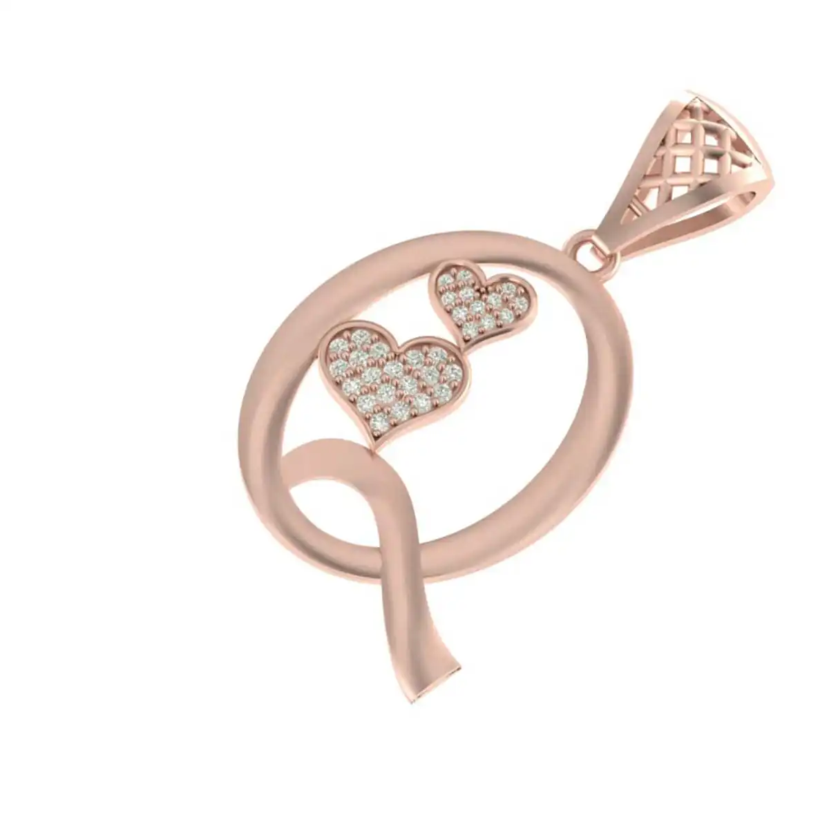 Gold 'Q' Pendant with 0.137ct Diamond Hearts - Image 3