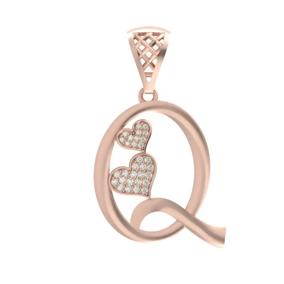 Gold 'Q' Pendant with 0.137ct Diamond Hearts - Image 2