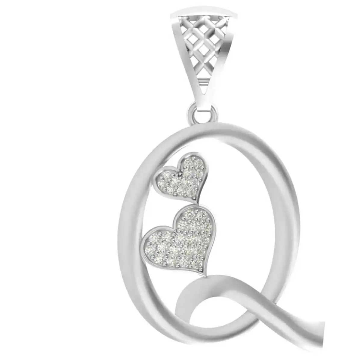 Gold 'Q' Pendant with 0.137ct Diamond Hearts