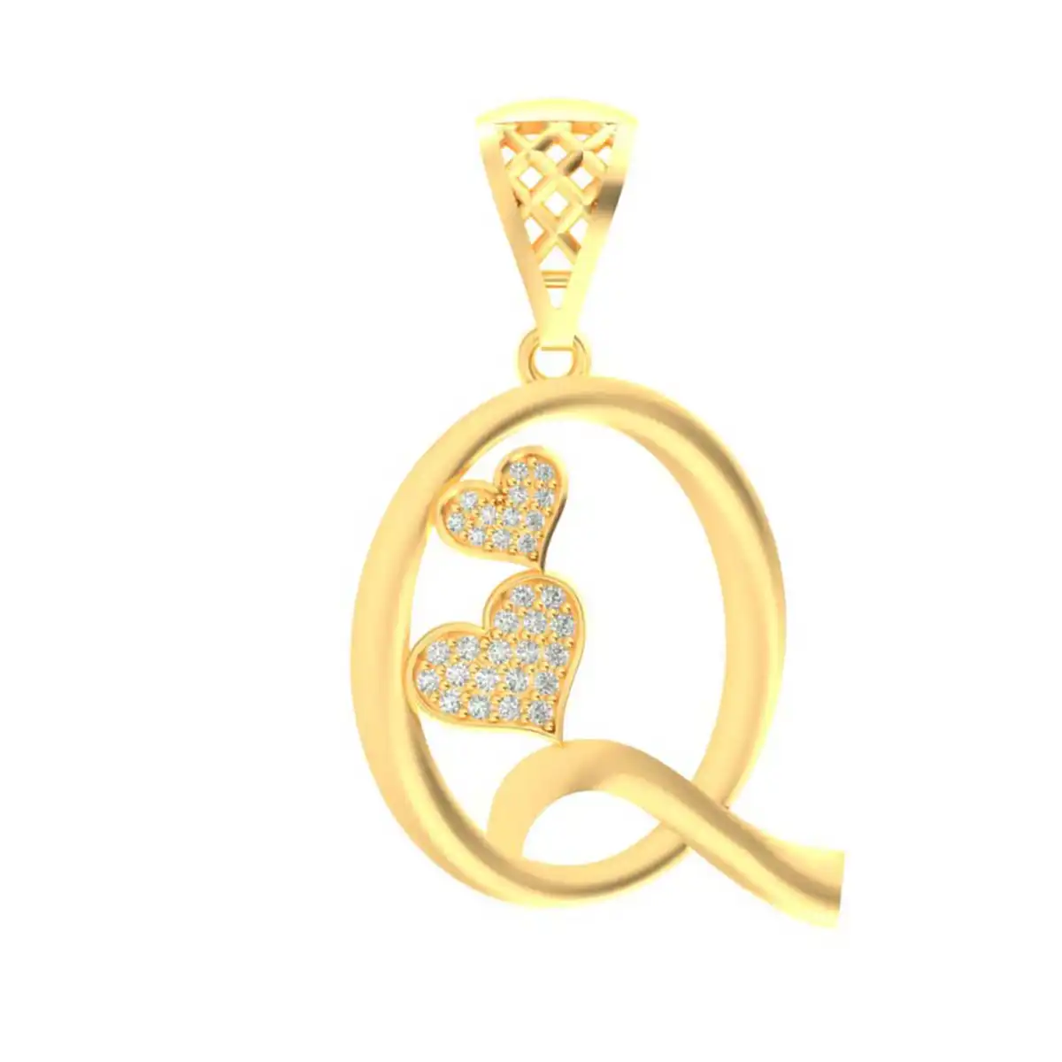 Gold 'Q' Pendant with 0.137ct Diamond Hearts - Image 6