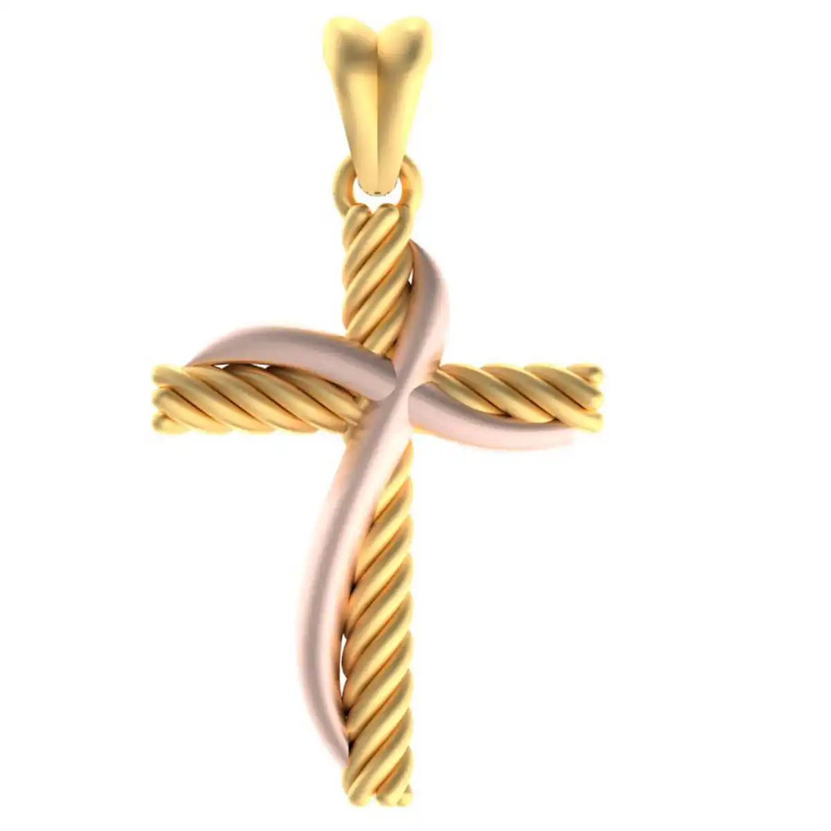 Two-Tone Gold Twisted Rope Cross Pendant